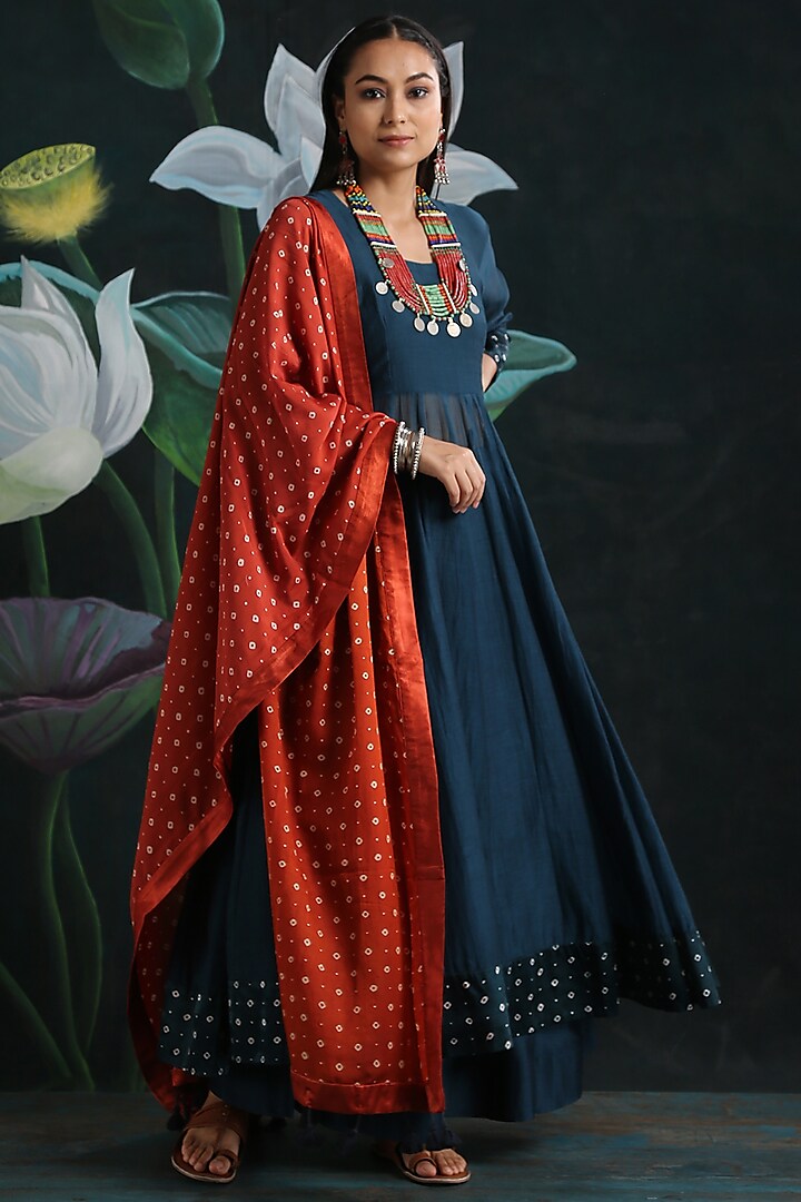 Teal Blue Handloom Kurta Set by Rekha Agra