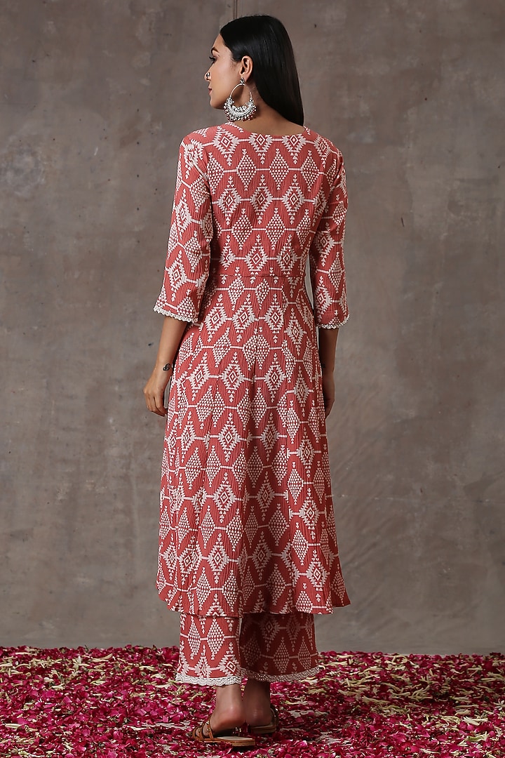 Peach Hand Embroidered A-Line Tunic Set by Rekha Agra at Pernia's Pop Up Shop