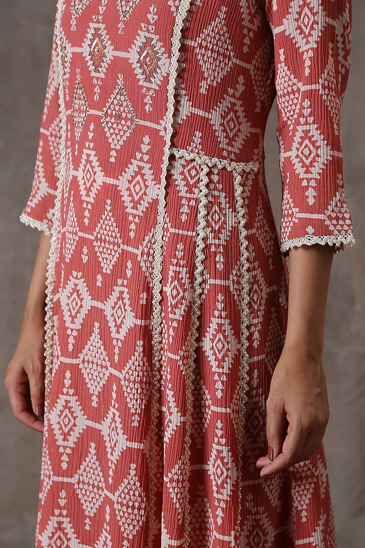 Peach Hand Embroidered A-Line Tunic Set by Rekha Agra at Pernia's Pop Up Shop