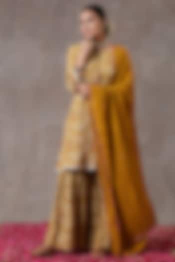 Capital Yellow Crinkled Cotton Silk Gharara Set by Rekha