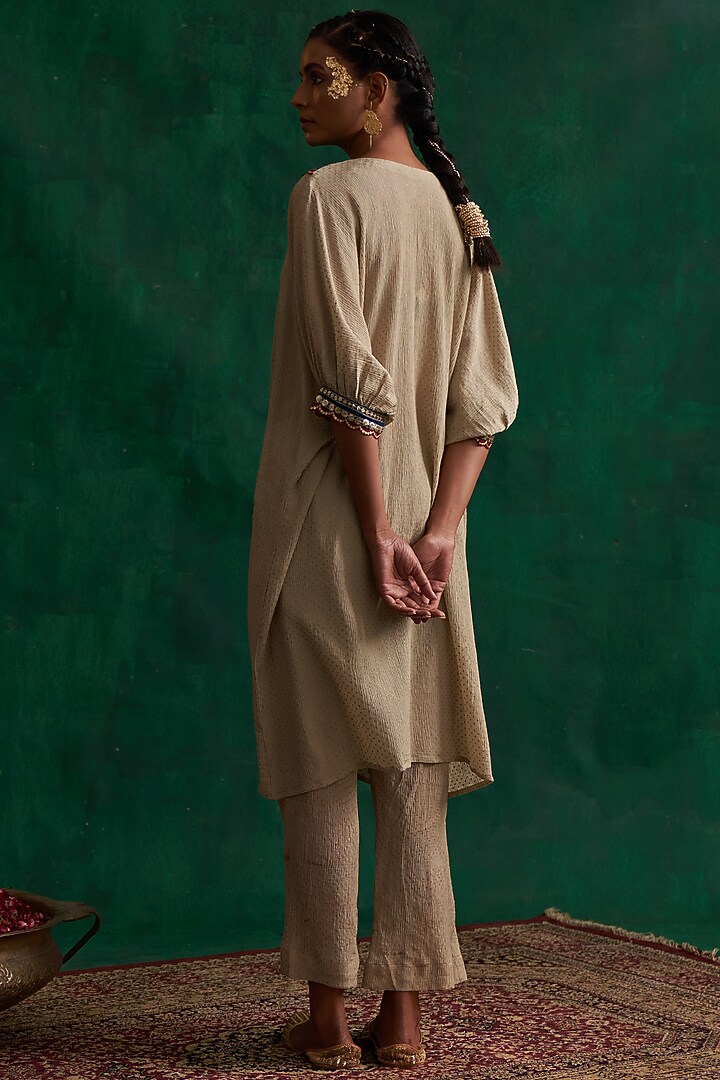 Ash Grey Embroidered Kurta Set by Rekha Agra at Pernia's Pop Up Shop