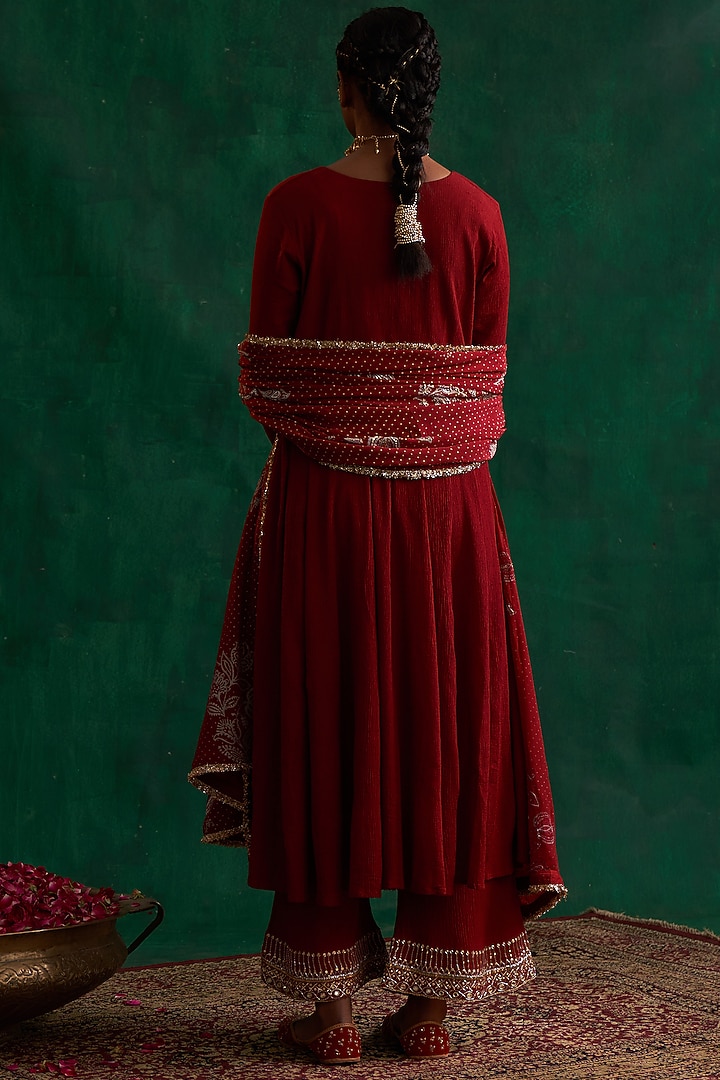 Vermilion Red Cotton Party Wear Anarkali Set by Rekha Agra at Pernia's Pop Up Shop