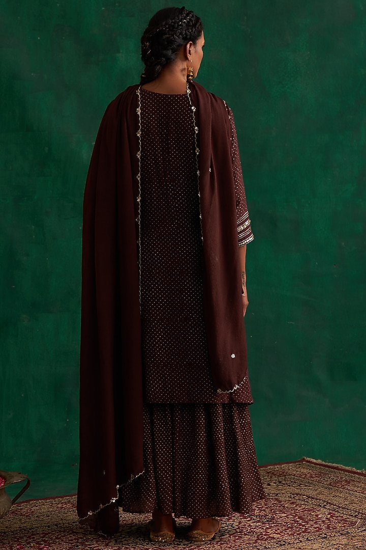 Chocolate Brown Embroidered Gharara Set by Rekha Agra at Pernia's Pop Up Shop