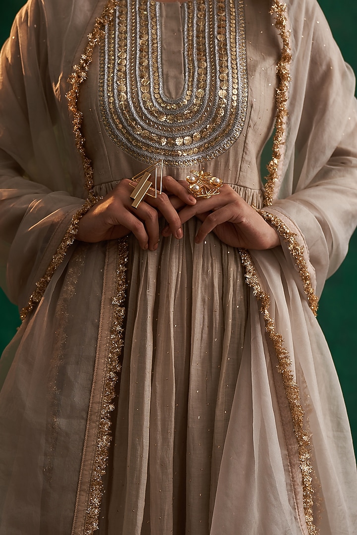Ash Grey Embroidered Party Wear Anarkali Set by Rekha Agra at Pernia's Pop Up Shop