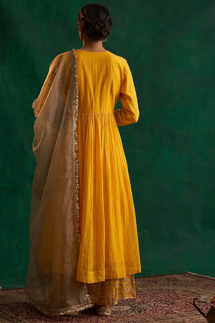 Turmeric Yellow Embroidered Party Wear Anarkali Set by Rekha Agra at Pernia's Pop Up Shop