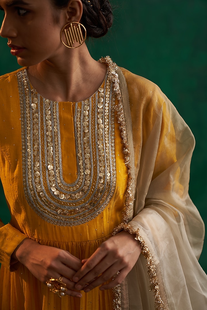 Turmeric Yellow Embroidered Party Wear Anarkali Set by Rekha Agra at Pernia's Pop Up Shop