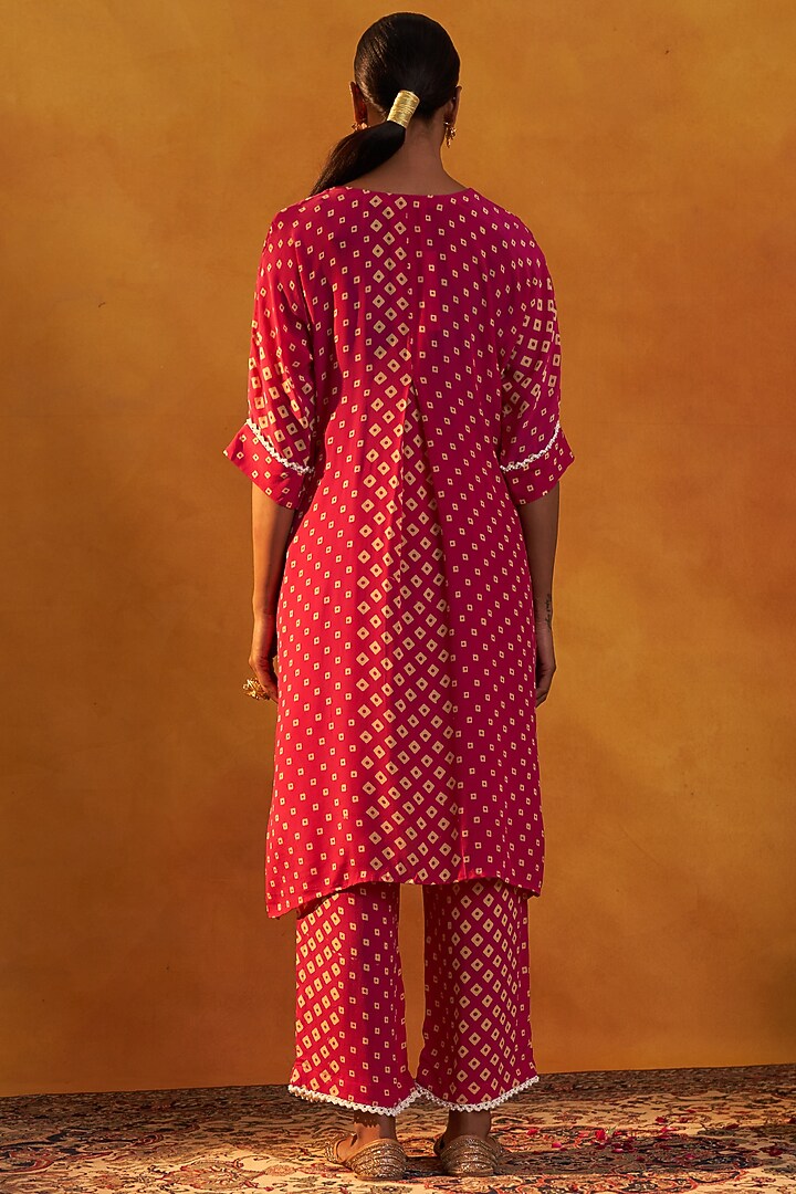 Hot Pink Printed Kurta Set by Rekha Agra at Pernia's Pop Up Shop