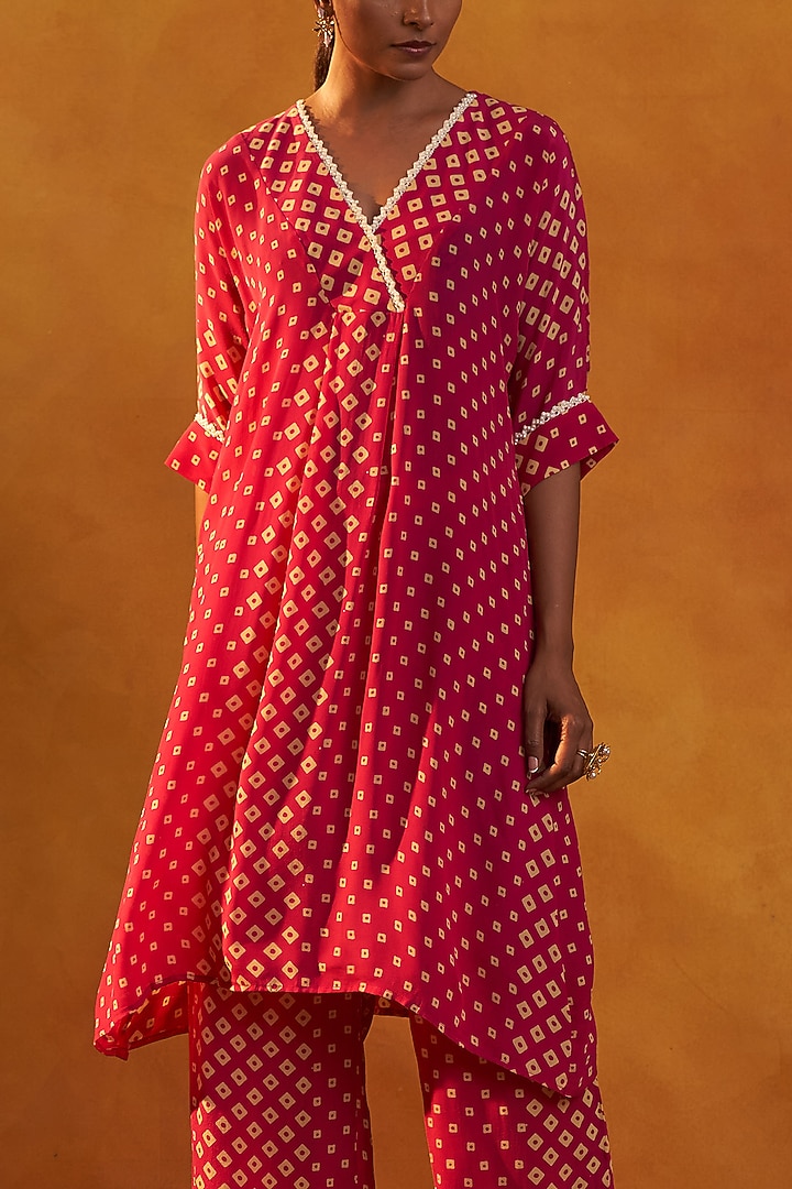 Hot Pink Printed Kurta Set by Rekha Agra at Pernia's Pop Up Shop