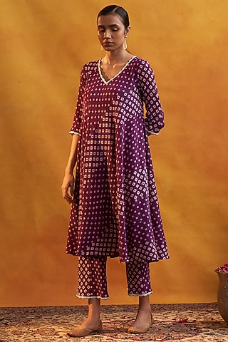 Deep Purple Printed Kurta Set by Rekha Agra