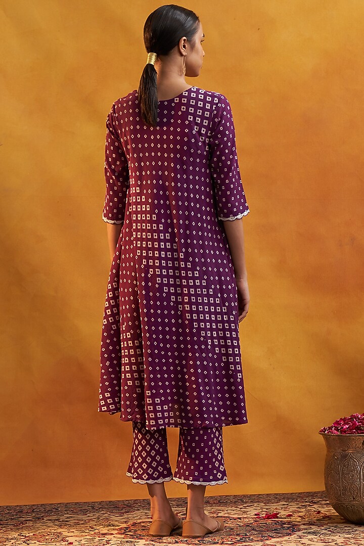 Deep Purple Printed Kurta Set by Rekha Agra at Pernia's Pop Up Shop