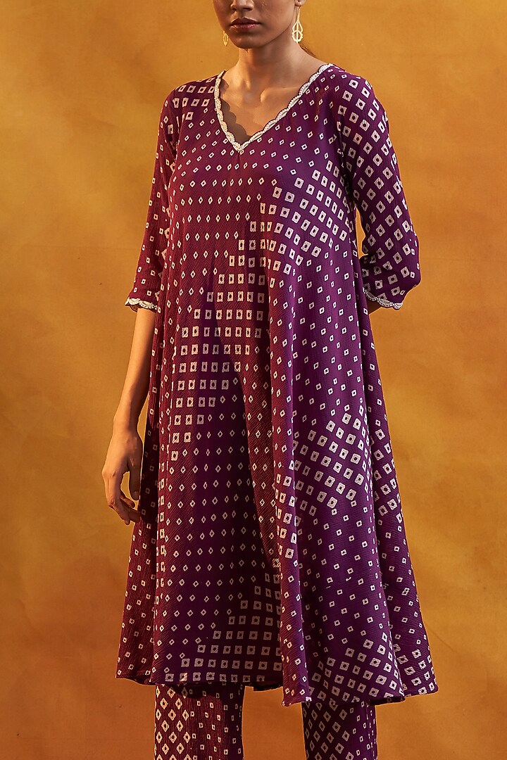 Deep Purple Printed Kurta Set by Rekha Agra at Pernia's Pop Up Shop