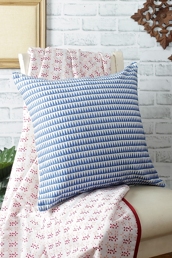 Blue Embroidered Cushion Cover by Reme lifestyle