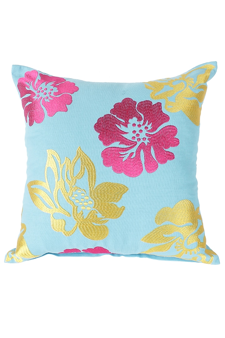 Sky Blue Floral Embroidered Cushion Cover by Reme lifestyle at Pernia's Pop Up Shop
