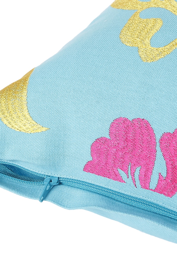 Sky Blue Floral Embroidered Cushion Cover by Reme lifestyle at Pernia's Pop Up Shop
