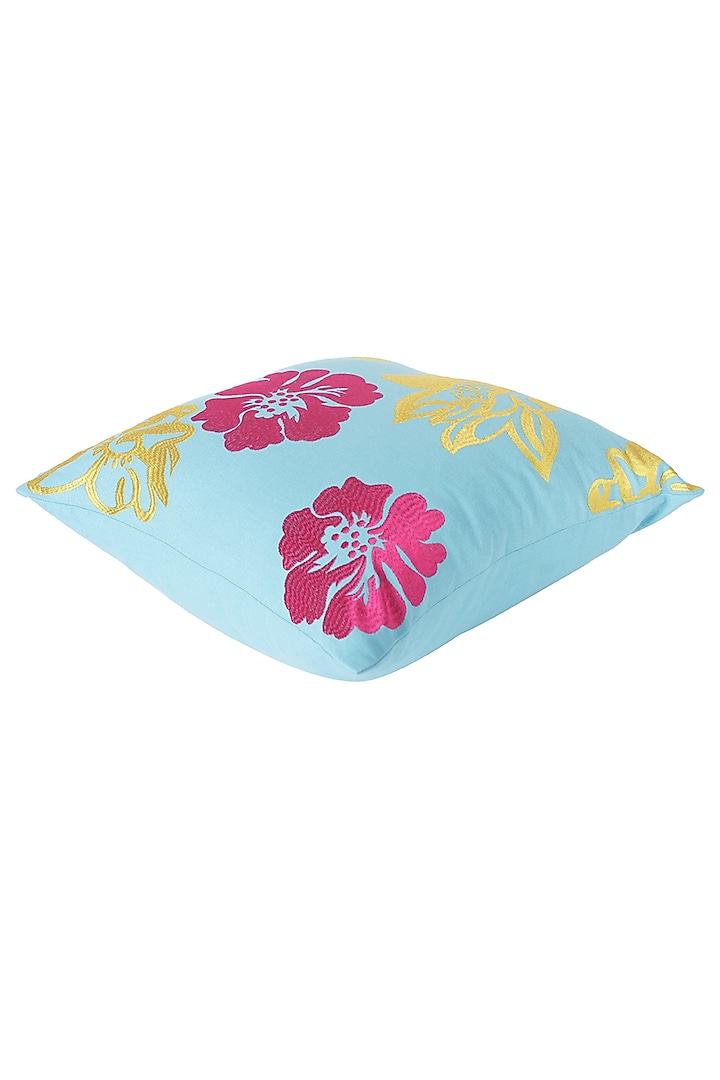 Sky Blue Floral Embroidered Cushion Cover by Reme lifestyle at Pernia's Pop Up Shop