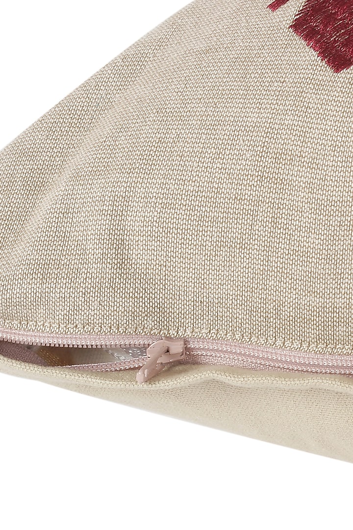Beige Embroidered Cushion Cover by Reme lifestyle at Pernia's Pop Up Shop