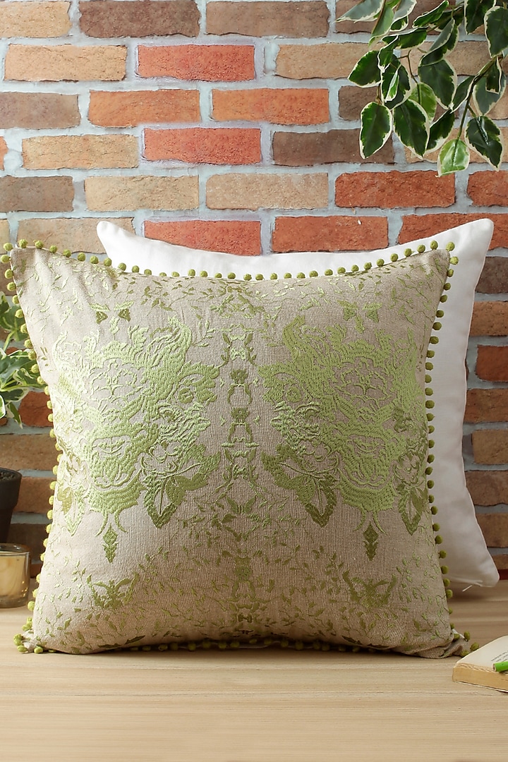 Green Embroidered Cushion Cover by Reme lifestyle