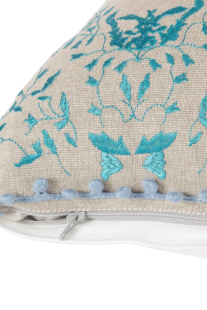 Turquoise Embroidered Cushion Cover by Reme lifestyle at Pernia's Pop Up Shop