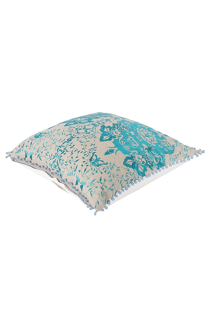 Turquoise Embroidered Cushion Cover by Reme lifestyle at Pernia's Pop Up Shop