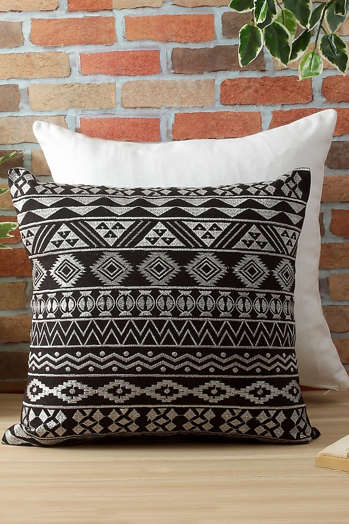 Black Embroidered Cushion Cover by Reme lifestyle