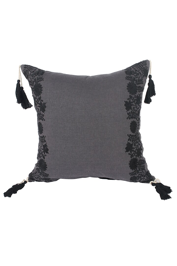 Charcoal Grey Embroidered Cushion Cover by Reme lifestyle at Pernia's Pop Up Shop