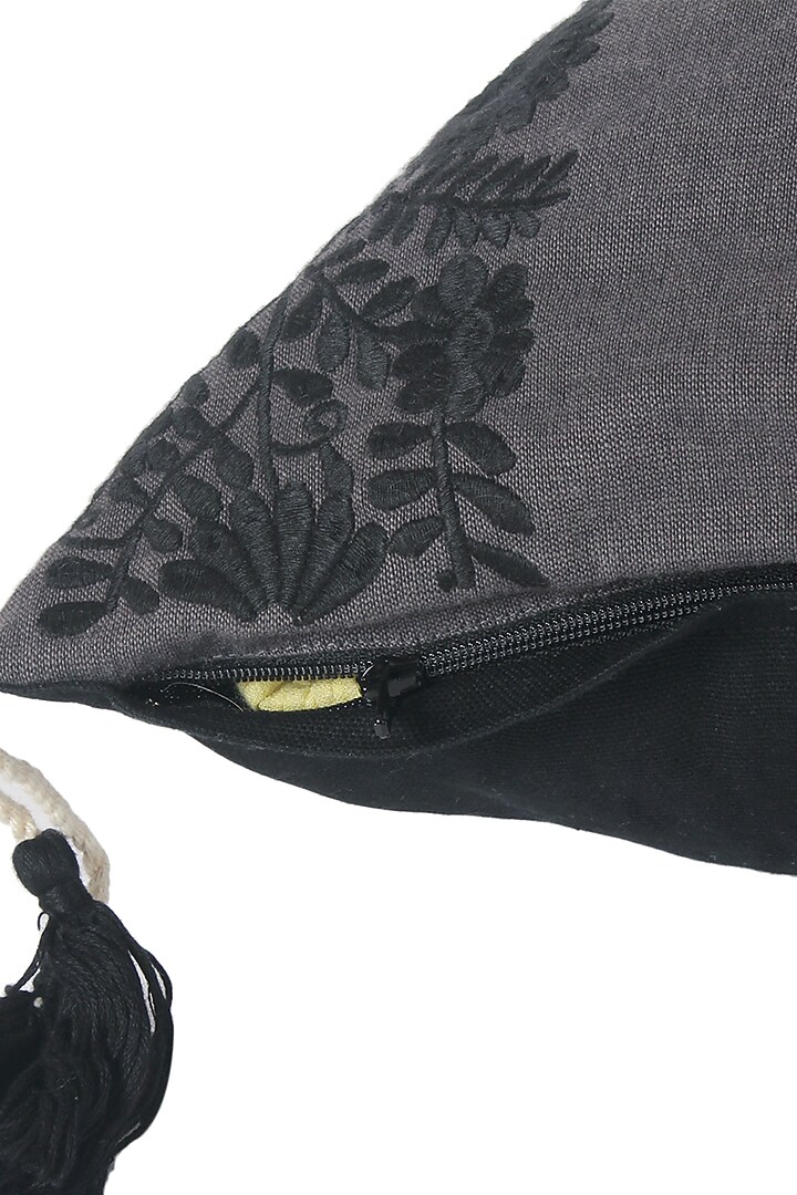 Charcoal Grey Embroidered Cushion Cover by Reme lifestyle at Pernia's Pop Up Shop