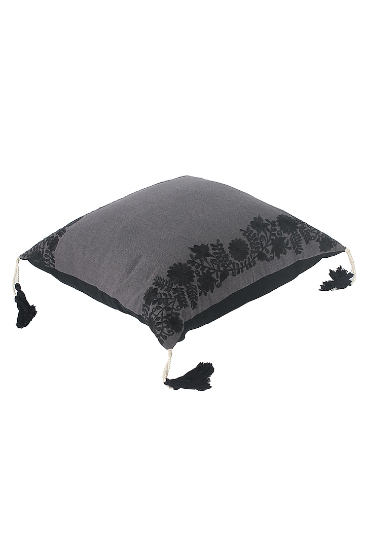 Charcoal Grey Embroidered Cushion Cover by Reme lifestyle at Pernia's Pop Up Shop