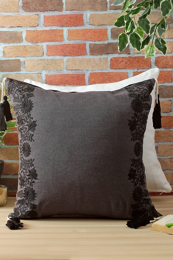 Charcoal Grey Embroidered Cushion Cover by Reme lifestyle at Pernia's Pop Up Shop