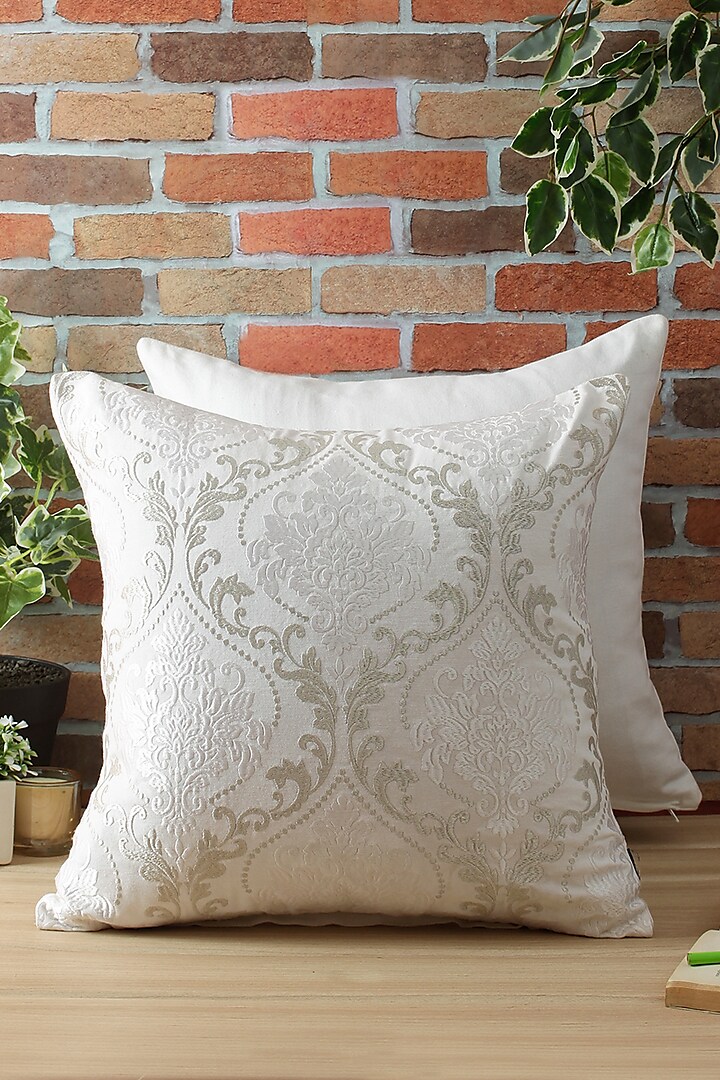 White Embroidered Cushion Cover by Reme lifestyle