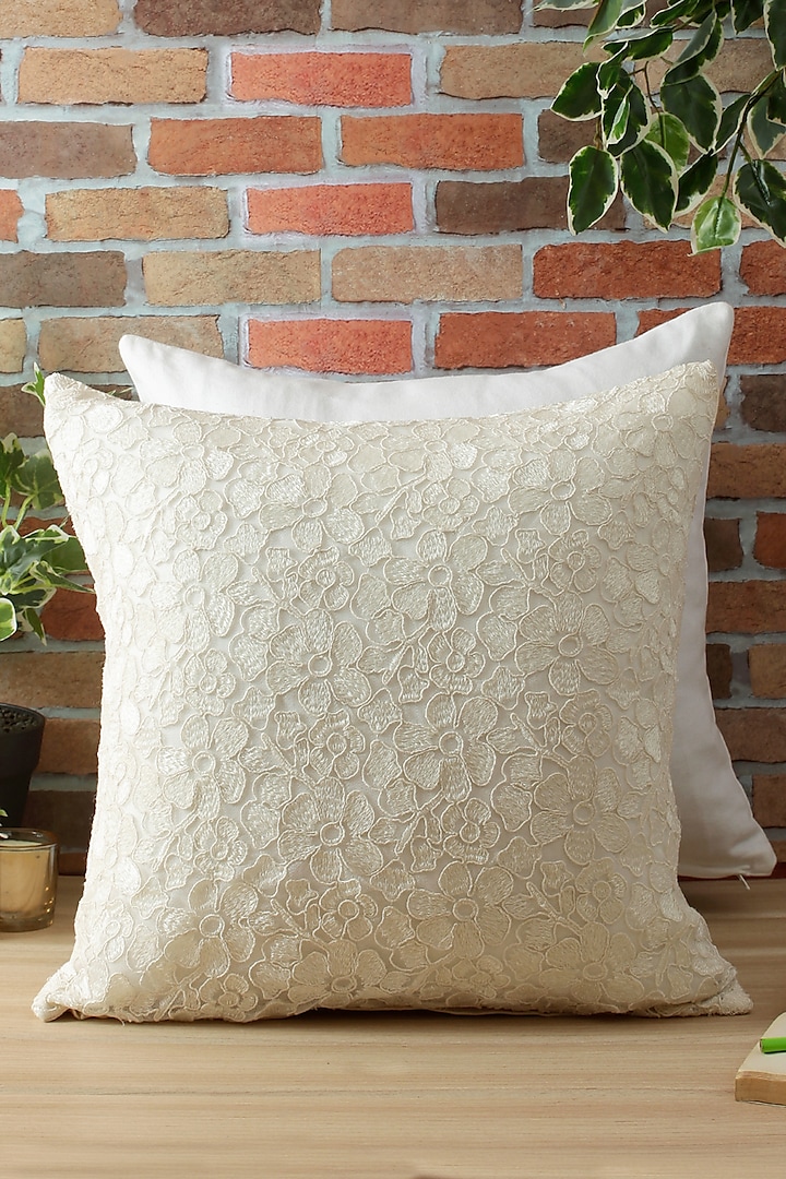 Cream Embroidered Cushion Cover by Reme lifestyle at Pernia's Pop Up Shop