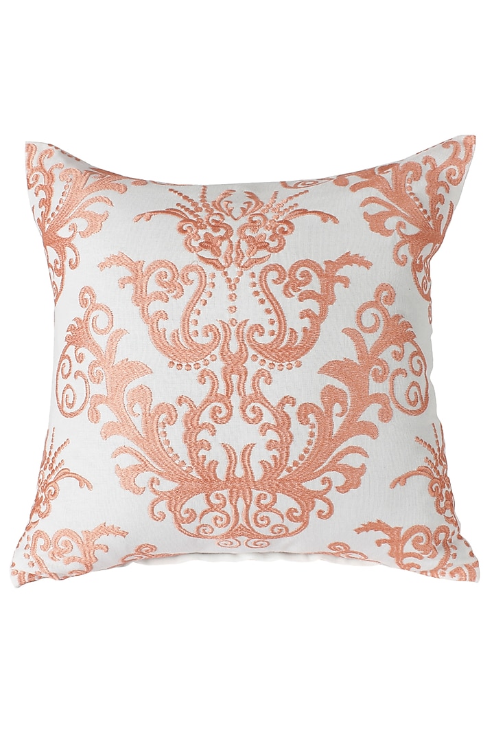 White & Peach Embroidered Cushion Cover by Reme lifestyle at Pernia's Pop Up Shop