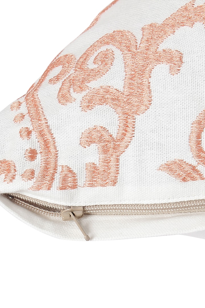 White & Peach Embroidered Cushion Cover by Reme lifestyle at Pernia's Pop Up Shop