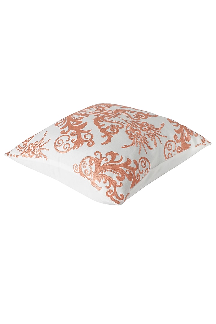 White & Peach Embroidered Cushion Cover by Reme lifestyle at Pernia's Pop Up Shop