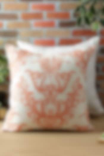 White & Peach Embroidered Cushion Cover by Reme lifestyle