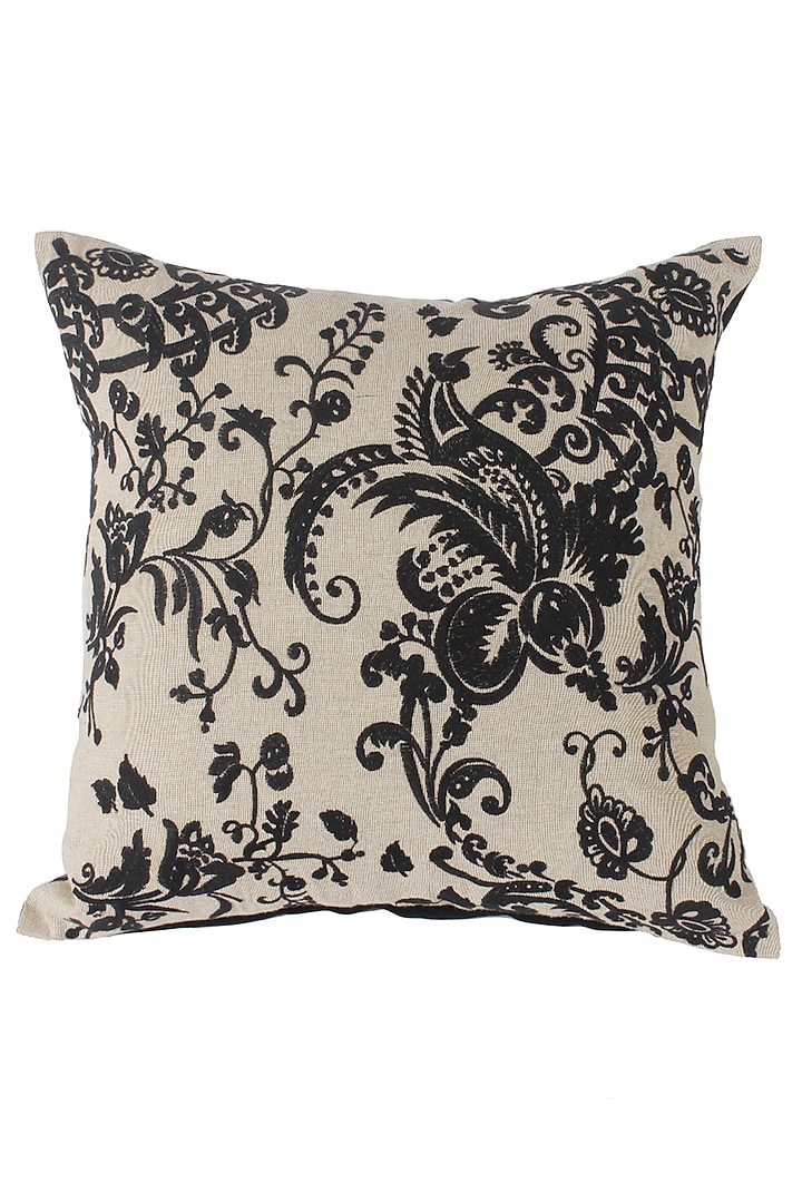 Beige & Black Embroidered Cushion Cover by Reme lifestyle at Pernia's Pop Up Shop