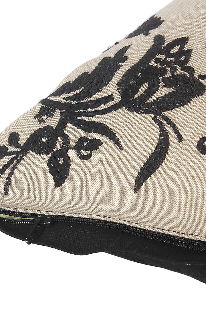 Beige & Black Embroidered Cushion Cover by Reme lifestyle at Pernia's Pop Up Shop