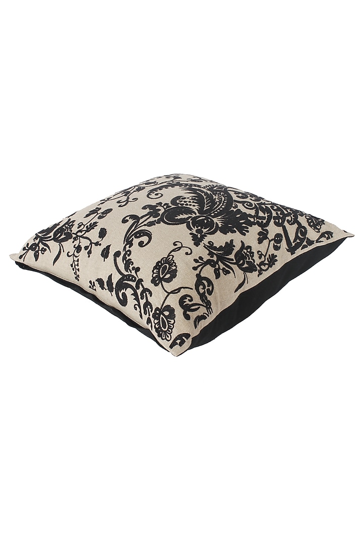 Beige & Black Embroidered Cushion Cover by Reme lifestyle at Pernia's Pop Up Shop