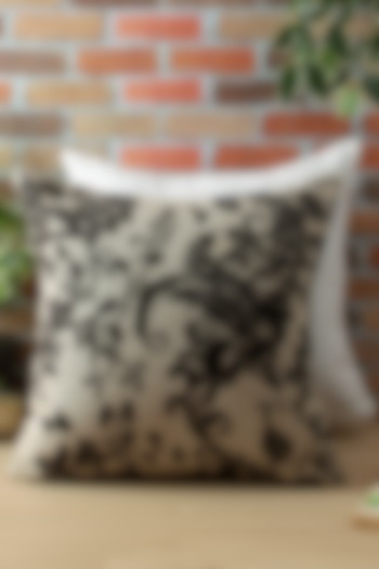 Beige & Black Embroidered Cushion Cover by Reme lifestyle at Pernia's Pop Up Shop