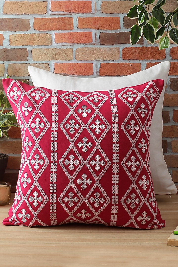 Pink Embroidered Cushion Cover by Reme lifestyle