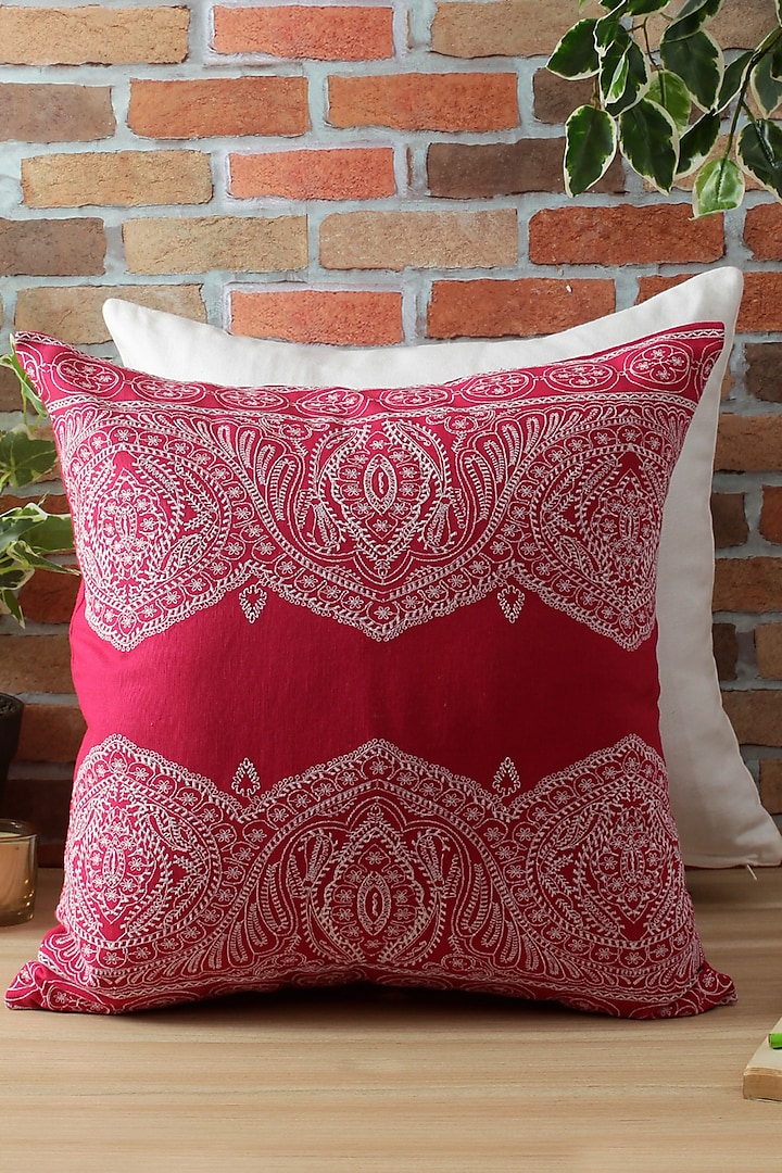 Fuchsia Embroidered Cushion Cover by Reme lifestyle