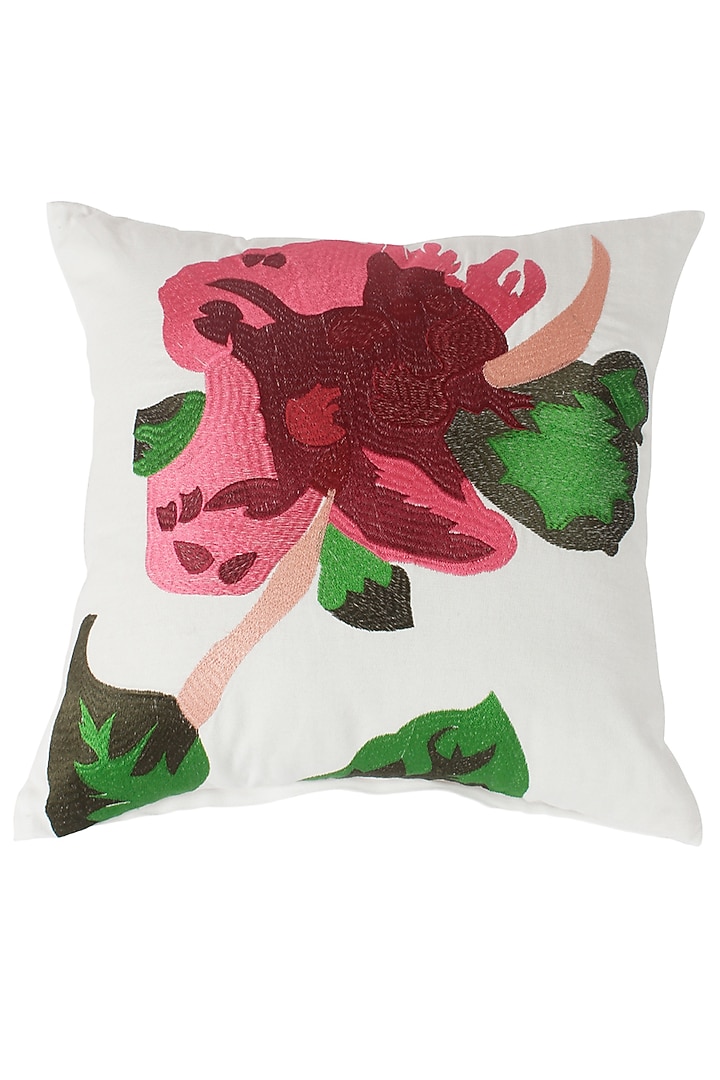 White Floral Embroidered Cushion Cover by Reme lifestyle at Pernia's Pop Up Shop