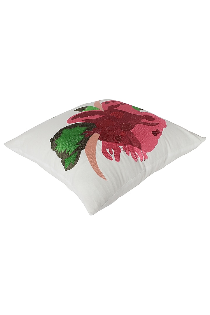 White Floral Embroidered Cushion Cover by Reme lifestyle at Pernia's Pop Up Shop