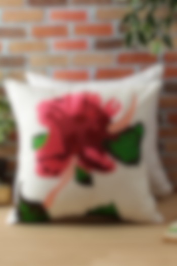 White Floral Embroidered Cushion Cover by Reme lifestyle