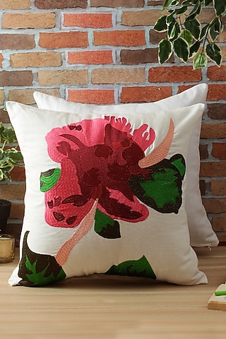 White Floral Embroidered Cushion Cover by Reme lifestyle