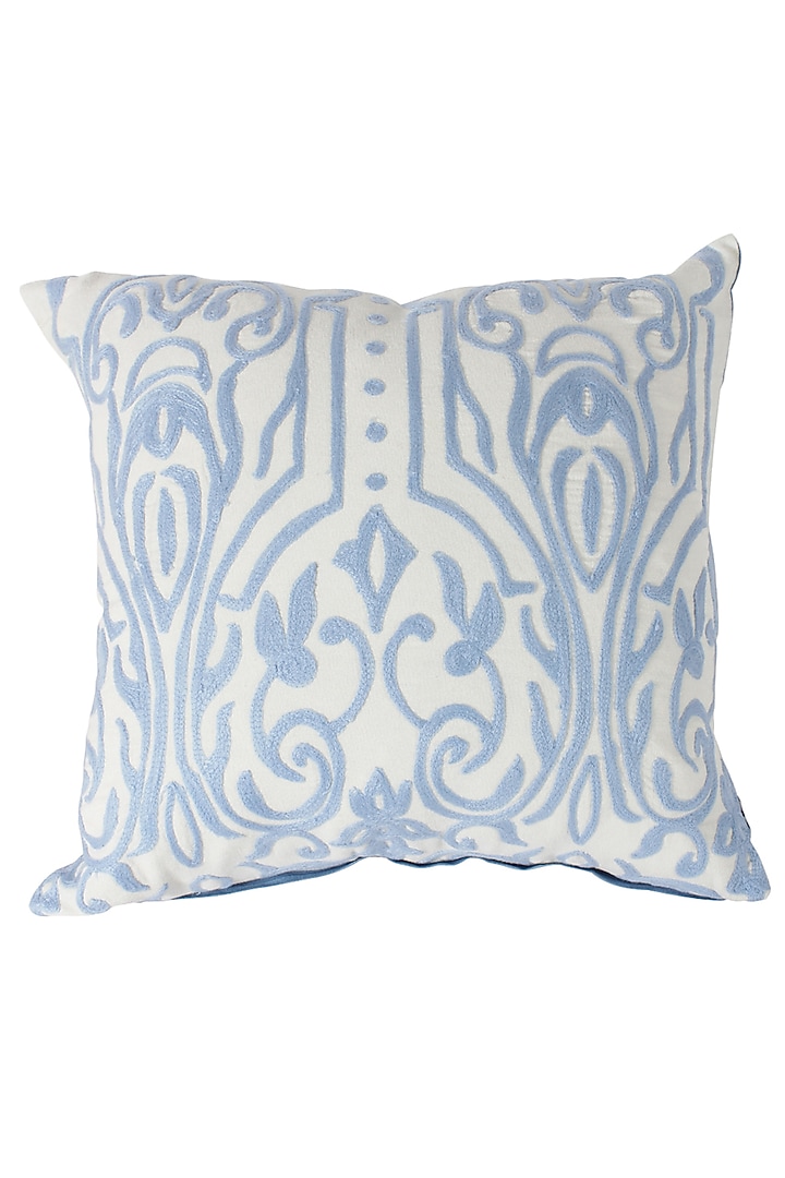 White & Blue Embroidered Cushion Cover by Reme lifestyle at Pernia's Pop Up Shop