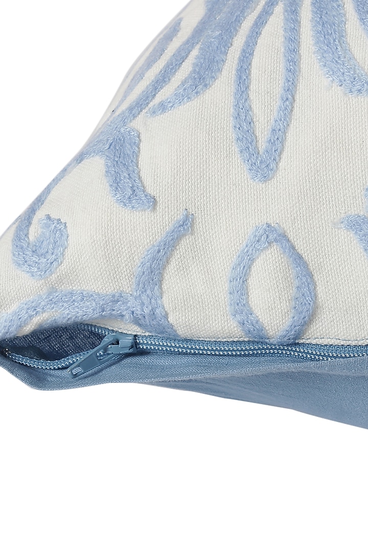 White & Blue Embroidered Cushion Cover by Reme lifestyle at Pernia's Pop Up Shop