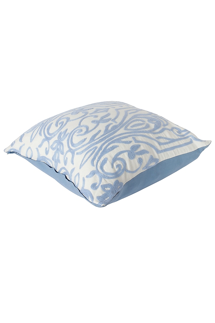 White & Blue Embroidered Cushion Cover by Reme lifestyle at Pernia's Pop Up Shop
