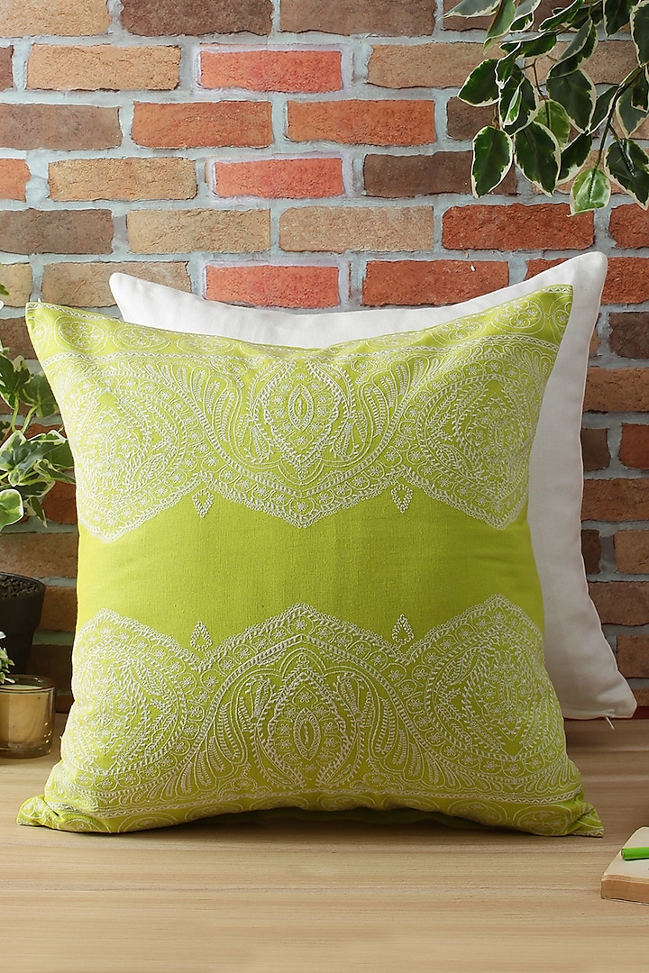 Lime Embroidered Cushion Cover by Reme lifestyle