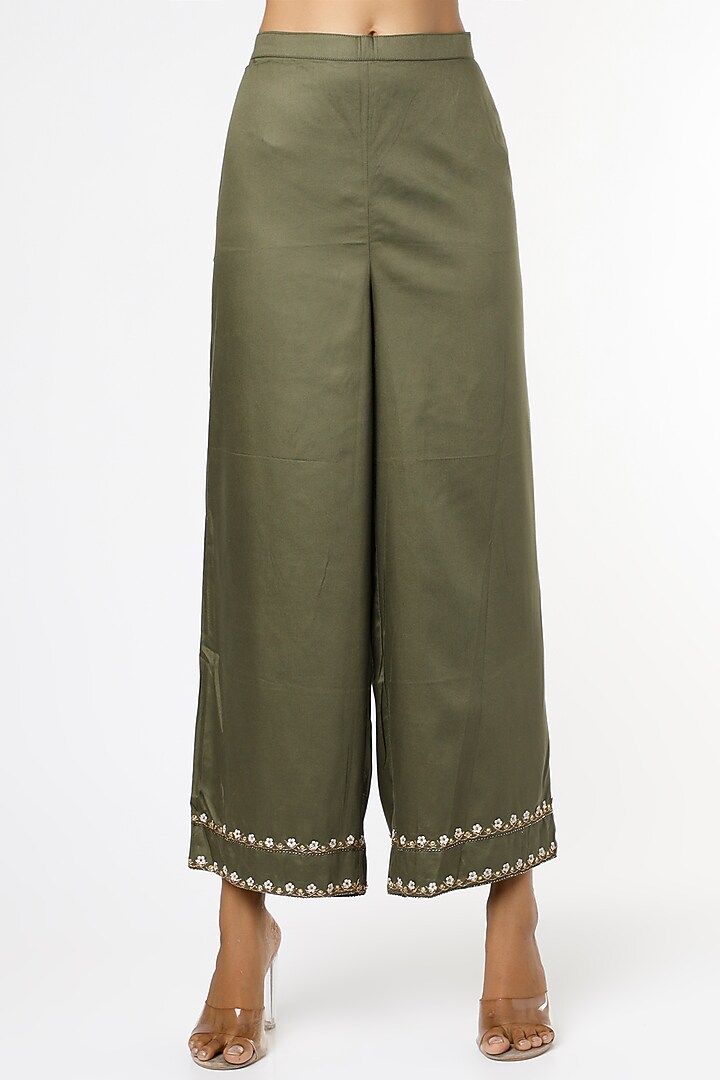 Dark Olive Zari & Sequins Embroidered Kurta Set by RENATI at Pernia's Pop Up Shop