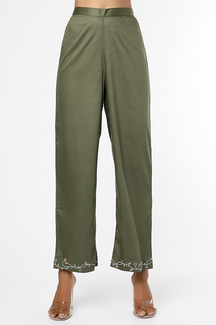 Dark Olive Resham & Sequins Embroidered Kurta Set by RENATI at Pernia's Pop Up Shop